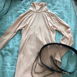 Turtleneck Knit Soft Dress Pink